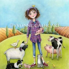 Farm Girl with Animals