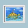 Boy riding turtle - framed